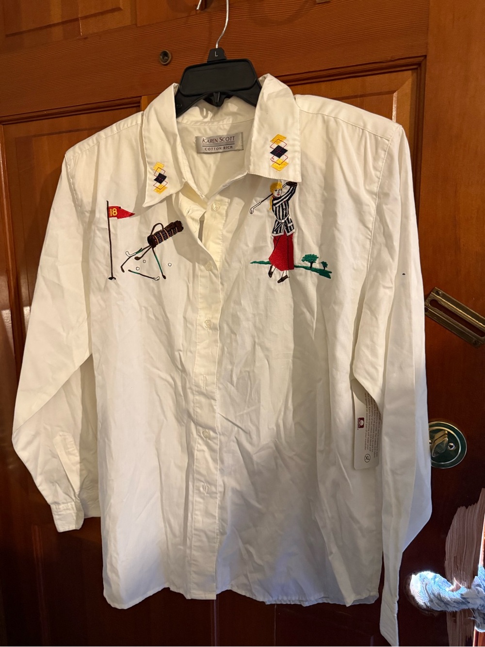 Karen Scott White womens Button-Down Shirt with Golf Embroidery